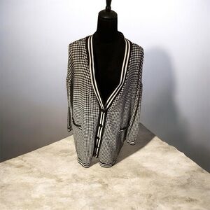 SHEIN Black and White Houndstooth Cardigan plus-size